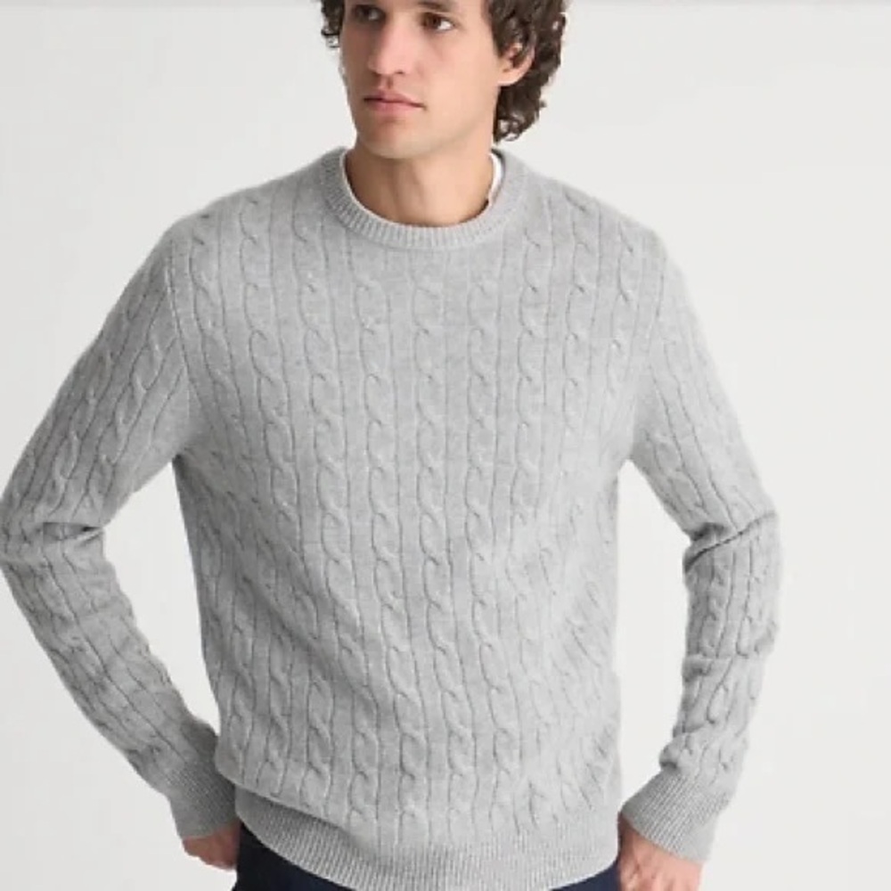 J. Crew Light Gray Cable Knit Crewneck Sweater